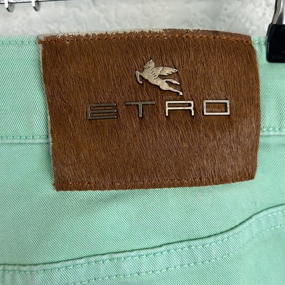 Etro Ponyhair Tag Cotton Mint Branded Leather Straight Leg Denim Jeans - Picture 11 of 15